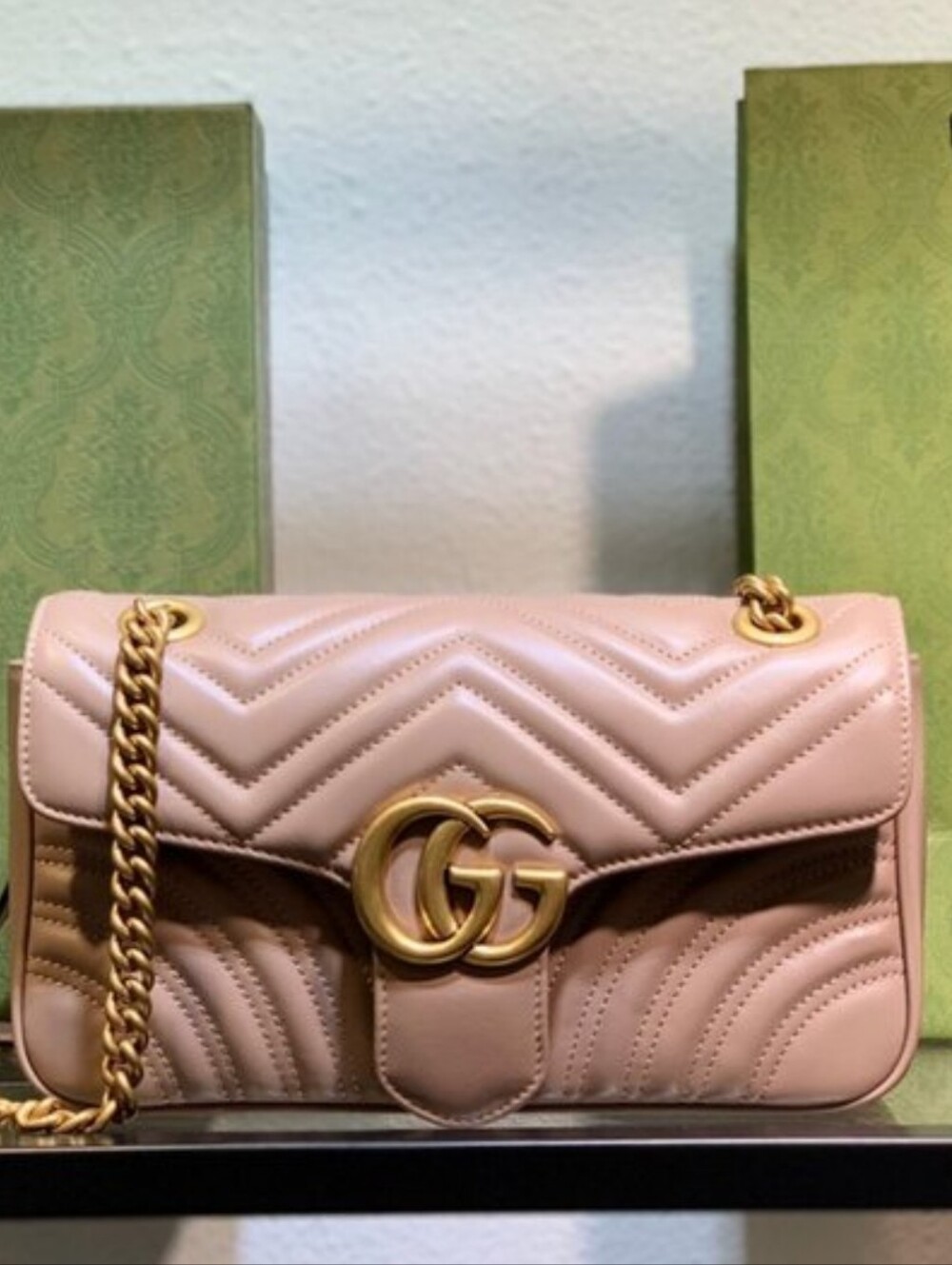 G U C C I Matelasse Mini GG Marmont Shoulder Bag Porcelain Rose - Picture 1 of 17